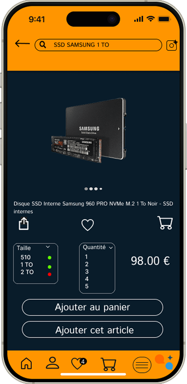 Écran de choix d'option produit Amazon redesign